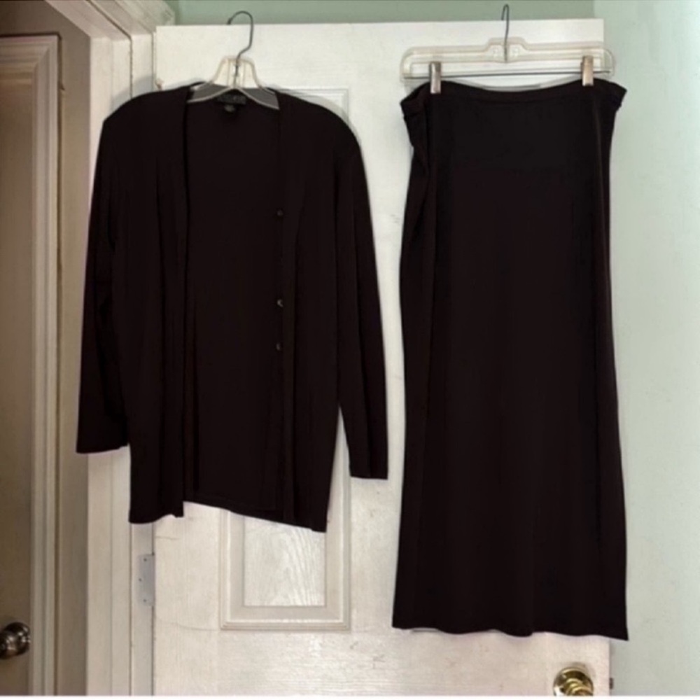 Brown Midi Pencil Skirt Set for Work